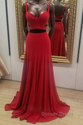 Two Pieces Red Long Prom Dresses, 2 Pieces Red Long Formal Evening Dresses